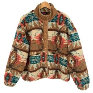 Rock and Roll Denim Womens XL Fleece Jacket Southwestern Aztec Snap Mock Neck